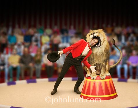 John Lund. Stock shot of a lion trainer putting his head in a Lion's Mouth. Lion tamer pics. Circus Pictures, Steampunk Circus, Circus Tickets, Circus Lion, Halloween Circus, Lion Tamer, Dramatic Photos, Boxer (dog), Circus Poster