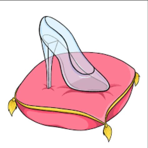 Cinderella's Glass Slipper on the fancy royal pillow Royal Pillow, Cinderella's Glass Slipper, Evil Stepmother, Cinderella Slipper, Royal Ball, Glass Shoes, Cinderella Shoes, Shoes Drawing, Handsome Prince