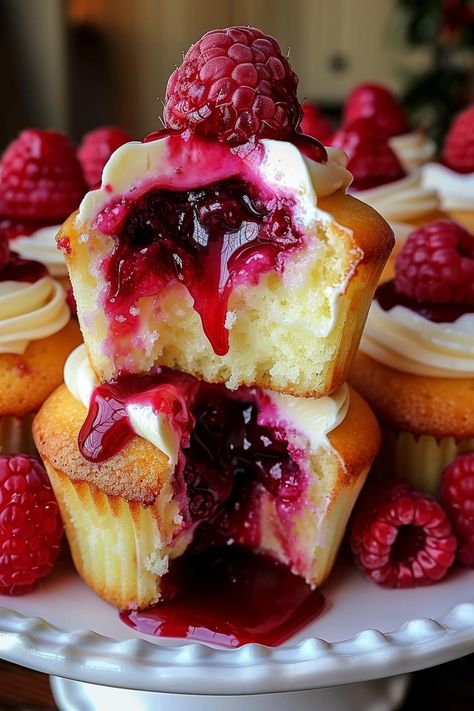 Luscious Raspberry Cheesecake Cupcakes Raspberry Cheesecake Muffins, Raspberry Cheesecake Cupcakes, Lemon Heaven, Light Cheesecake, Fall Sweets, Magic Food, Cheesecake Muffins, Raspberry Cupcakes, Dairy Free Cream