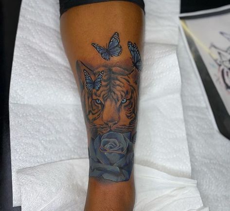 Blue Tattoos On Brown Skin, Blue Tattoos For Women Brown Skin, Green Tattoo On Dark Skin, Blue Tattoo On Brown Skin, Tattoos Brown Skin, Theigh Tattoos, Summer Tattoos, Blue Ink Tattoos, Mirror Tattoos