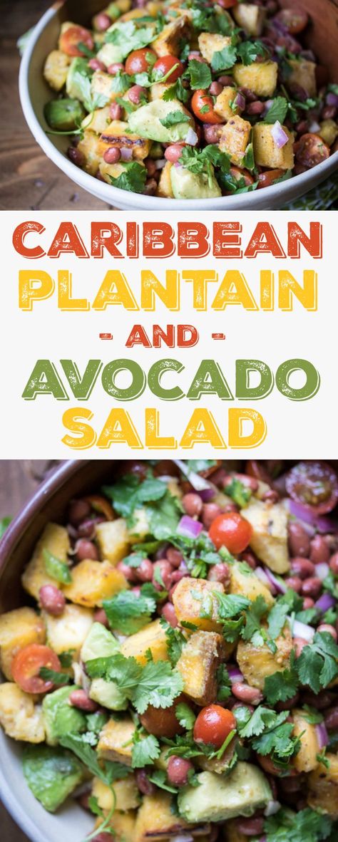 This Caribbean-style salad of fried plantains, avocado, red beans and tomatoes is a vacation-worthy dish! Picnic Salads, Toast Aperitif, Loin Recipes, Recipes Broccoli, Wfpb Diet, Fried Plantains, Banane Plantain, Recipes Salmon, Plantain Recipes