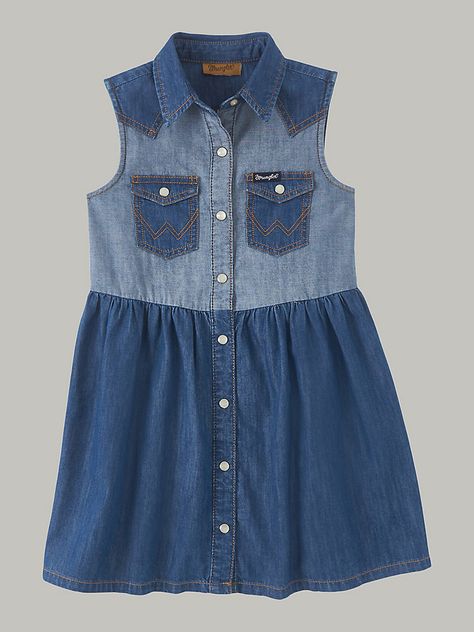 Chloe Clothes, Western Shirt Dress, All Denim Outfits, Country Western Outfits, Denim And Pearls, Denim Western Shirt, Western Denim Shirt, Fringe Dress, Dress Girl