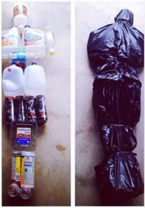 Make a dead body out of recyclables and leave it to be found. 23 Heart-Stopping Pranks You Need To Pull This Halloween Pelottava Halloween, Scary Halloween Decorations Outdoor, Halloween Party Decor Diy, Halloween Diy Outdoor, Halloween Decor Diy, Easy Diy Halloween Decorations, Halloween Props Diy, Halloween Fest, Homemade Halloween Decorations