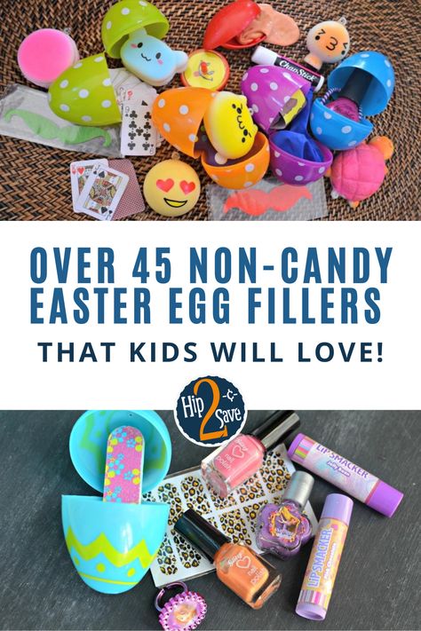 Here are some non-candy ideas for Easter eggs that kids will actually love! These Easter egg fillers are inexpensive and creative. Check out these 45+ non-candy Easter egg filler ideas. Non Chocolate Easter Egg Hunt, Egg Stuffers Not Candy, No Candy Easter Egg Fillers, Egg Fillers Not Candy, What To Put In Easter Eggs Besides Candy, Easter Egg Stuffers Non Candy, Ideas For Easter Eggs, Non Candy Easter Egg Fillers, Non Candy Easter Basket Ideas