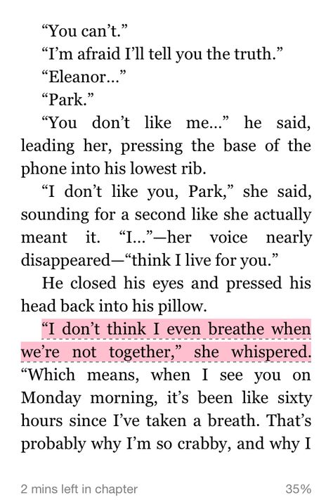 Eleanor And Park Quotes, Eleanor Y Park, Eleanor E Park, Park Quotes, Eleanor And Park, All The Bright Places, Rainbow Rowell, I Dont Like You, Favorite Book Quotes