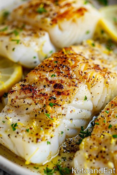 Carnivore Baked Lemon Butter Cod- Carnivore Diet Recipe Best Way To Cook Cod Fish, Buttered Fish Recipes, Best Fish Recipes Healthy, Bake Cod Fish Recipes Oven, Tasty Fish Recipes, Soft Mechanical Diet Recipes, Fish And Potatoes Baked, Cod Fish Dinner Ideas, Spanish Cod Fish Recipes