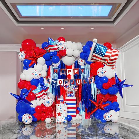 PRICES MAY VARY. 【Red white blue balloon Decorations 】 119pcs All in 1 Patriotic balloons garland kit with 4 different sizes(18-12-10-5in) and red white blue start Patriotic flag pring ballons Will Bring Unforgettable Memories to july 4 Decorations and theme birthday graduation party, 4th of July Independence Day patriotic party 【100% Reliable Color 】 We insist on 100% real photography，Providing True Color of every single balloons,what you have to do is trust your color insprition and idea. Reli White And Blue Balloon Garland, Patriotic Balloons, Labor Day Decorations, Blue Balloon Garland, Real Photography, Memorial Day Decorations, Independent Day, Blue Balloon, Balloon Kit