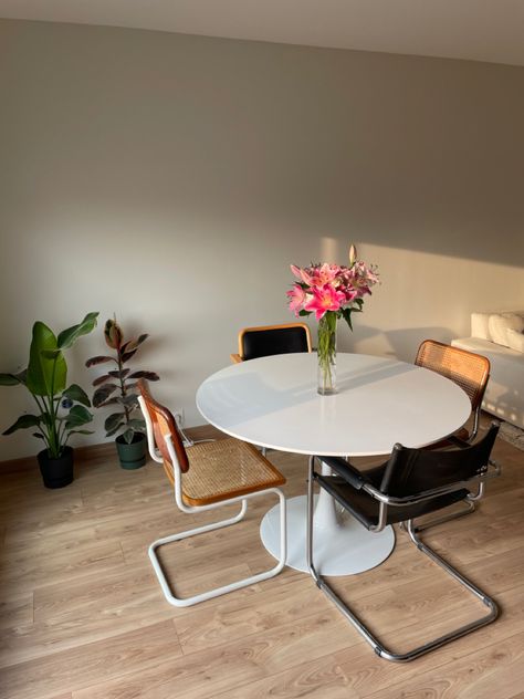 Appartement pinterest chairs marcel breuer middle century architectur aesthetic interior design tulip table canage chair plants flowers roses  couch natural light Pinterest Apartment, Marcel Breuer Chair, Breuer Chair, Copenhagen Apartment, Aesthetic Interior Design, Architecture Aesthetic, Aesthetic Interior, Tulip Table, Marcel Breuer