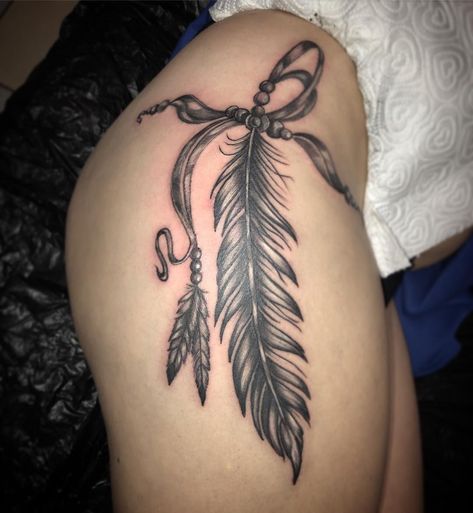 Hip Tattoo Design Feather Hip Tattoos, Small Hip Tattoos Women, Small Feather Tattoo, Floral Hip Tattoo, Flower Hip Tattoos, Upper Thigh Tattoos, Hip Tattoo Designs, Floral Thigh Tattoos, Hip Thigh Tattoos