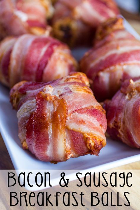 Sausage Breakfast Balls, Bacon Egg Muffin Cups, Bacon Egg Muffin, Birthday Breakfast Ideas, Sweet Brunch Recipes, Bacon Wrapped Sausages, Bacon And Sausage, Breakfast Balls, Easy Breakfast Burritos