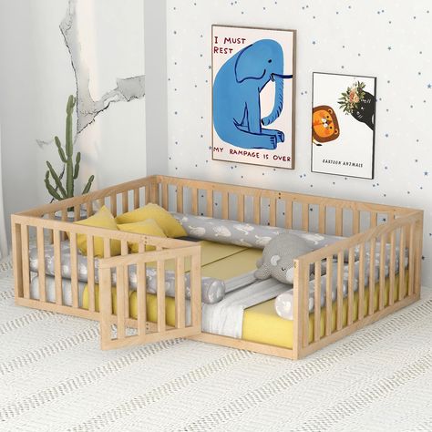 PRICES MAY VARY. 🥇🥇【Montessori Floor Bed with Fence And Door】This montessori floor bed is the best gift for kids and helps make the transition to a "big kid's bed" easier. This montessori bed frame has fences. There is a small door that can be opened and closed, which increases the interest of the bed and creates a more safety sleeping space. 🥇🥇 【Cute Girls Bed: Playhouse Design】Tired of other ordinary floor bed frame? check out our montessori floor bed! Our full size montessori bed could be Toddler Bed On Floor Ideas, Floor Bed Full Size, Full Size Floor Bed, Full Floor Bed, Frame Playhouse, Beds On Floor Ideas, Bed Playhouse, Playhouse Indoor, Playhouse Design