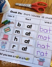 Chunk Its-chunking sounds in words by onset and rime Osc Activities, Multisyllabic Words Activities, Cvc Fluency, Onset And Rime, Phonics Ideas, Cvc Word Work, Kinder Centers, Ending Sounds, Literacy Intervention