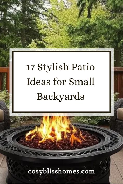 Discover 17 stylish patio ideas that maximize design for small backyards. This pin showcases an inviting fire pit area that transforms outdoor spaces into cozy retreats. Fire Pit Ideas For Small Backyard, Cozy Backyard Ideas Fire Pit Area, Small Fire Pit Area Backyard Ideas, Backyard Entertainment Area, Cozy Patio Ideas On A Budget, Upstairs Patio Ideas, Backyard Furniture Ideas Seating Areas, Cozy Patio Decorating Ideas, Hidden Seating