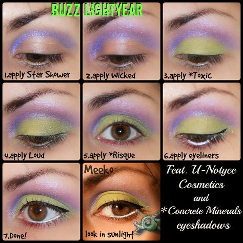 Buzz Lightyear inspired Halloween costume makeup pictorial using all http://www.u-notyce.com eyeshadows! (see pic for colors) Shop and use code MEEKOMUA at checkout for a discount!  Check em out and tell em Meeko sent you! Follow my fb page for more looks and tutorials http://www.facebook.com/CharmingClayAndMakeupByMeeko #unotycecosmetics #meeko #makeup Buzz Lightyear Eye Makeup, Buzz Lightyear Makeup Ideas, Buzz Light Year Makeup, Buzz Lightyear Makeup, Buzz Makeup, Boss Light Year, Disfraz Buzz Lightyear, Buzz Costume, Halloween Costume Makeup