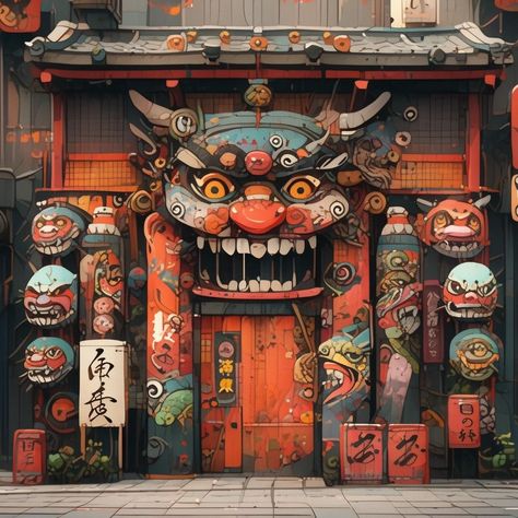 Temple Concept Art, Asian Temple, Japanese Shop, Asian Architecture, 3d Concept, Fantasy Worlds, Shop Fronts, Fantasy House, The Far Side