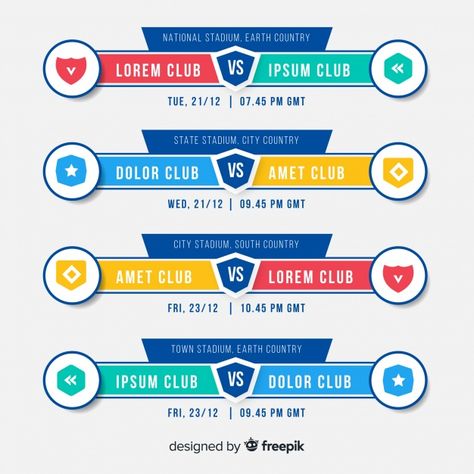 Colorful tournament schedule with flat d... | Free Vector #Freepik #freevector #design #template #sport #football Tournament Bracket Design, Schedule Sport Design, Football Scoreboard, Cricket Schedule, World Cup Schedule, Cricket Poster, Team Schedule, Competition Games, Argentina Football