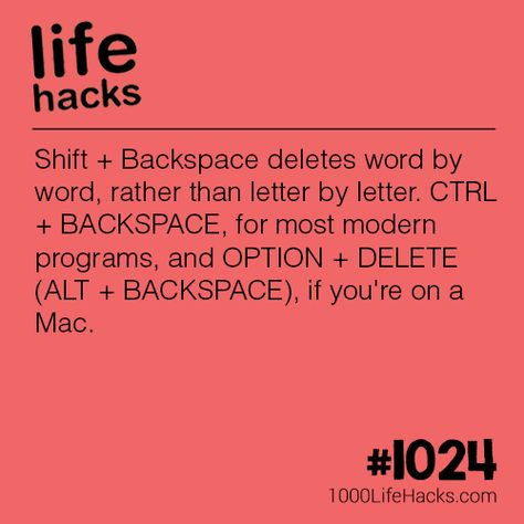 Delete Word By Word Computer Hacks, Shortcut Keys, Life Hack Quotes, Computer Help, Computer Shortcuts, 1000 Life Hacks, Life Hacks Computer, Computer Knowledge, Computer Tips