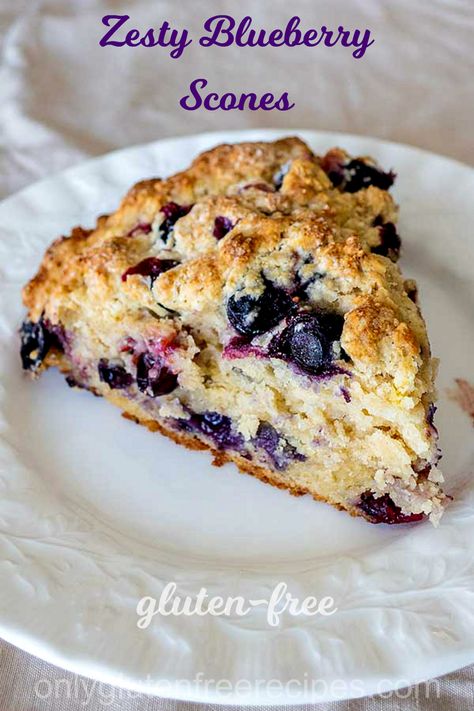 Gluten-Free Zesty Blueberry Scones Blueberry Scones Recipe, Gluten Free Scones, Gluten Free Biscuits, Blueberry Scones, Gluten Free Sweet, Gf Desserts, Gluten Free Sweets, Sweet Breads, Gluten Free Recipes Easy