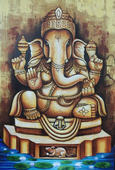 Ganapati Painting Canvases, Ganesh Painting Easy, Easy Ganesha Painting, Ganapati Painting, Ganesha Acrylic Painting, Acrylic Painting Basics, Painting Basics, Coffee Art Painting, Ganesh Art Paintings