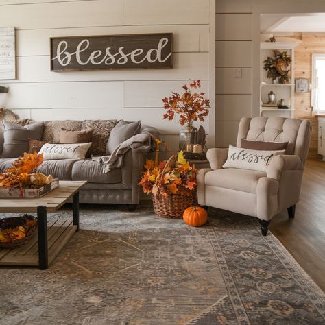 Farmhouse Fall Living Room Decor🧡🧡🧡 Farmhouse Fall Living Room, Farmhouse Fall Decor Living Room, Inside Living Room, Decorate A Small Living Room, Fall Decor Living Room, Room Fall Decor, Fall Living Room Decor, Fall Living Room, Cozy Fall Decor