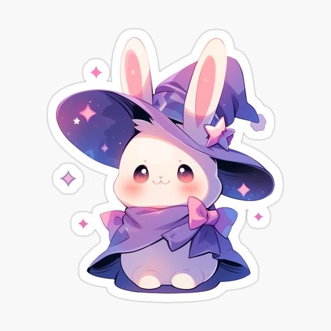 Purple Cute Stickers, Bunny Witch, Unicorn Bunny, Kawaii Witch, Reaper Drawing, Bunny Kawaii, Magic Rabbit, Happy Rabbit, Magic Stickers