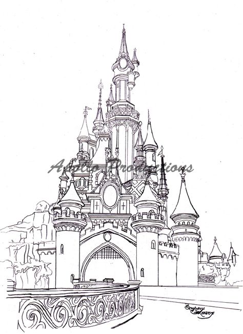 Disney Castle Drawing, Tattoo Coloring Pages, Castle Coloring Page, Castle Tattoo, Castle Drawing, Castle Painting, Disneyland Castle, Disney Princess Cartoons, The Sleeping Beauty