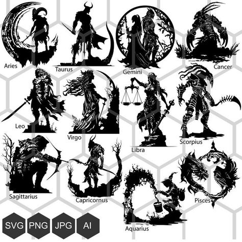 Dark Zodiac Signs, Destiny Tattoo, Dark Zodiac, 12 Signs Of The Zodiac, Raster Graphics, Signs Of The Zodiac, Tattoo Style Drawings, 12 Signs, Mystical World