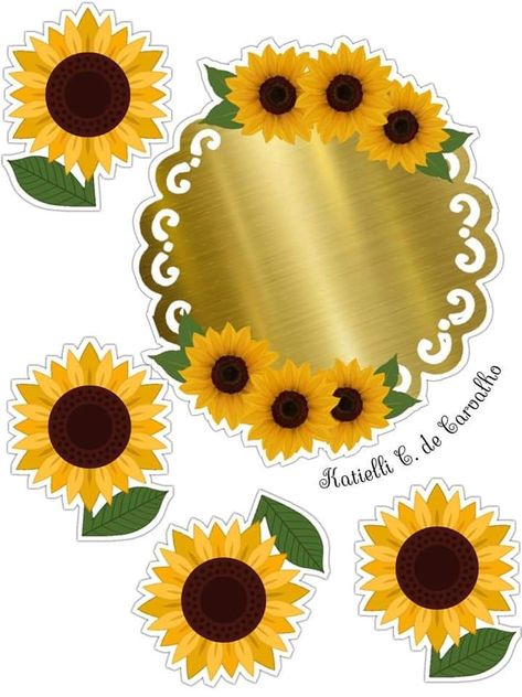 BEATRIZ Sunflower Cake Topper, Sunflower Party, Flower Cake Toppers, Classic House Design, Scrapbook Tag, Clip Art Borders, Paper Crafts Diy Kids, Flower Cake, Gold Flowers