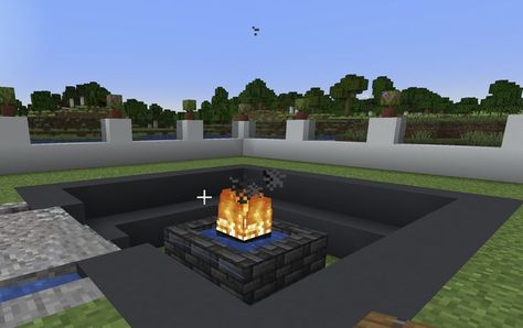 Minecraft Fire Pit Design, Minecraft Fire Pit Ideas, Fire Pit Minecraft, Minecraft Fire Pit, Minecraft Outdoor Decor, Minecraft Pool, Modern Fire Pit, Minecraft Modern, Fire Ring