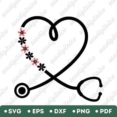 Floral Stethoscope, Medical Svg, Stethoscope Svg, Heart Stethoscope, Heart Clipart, Nurse Svg, Digital Drawing, Drawing Illustrations, Medical