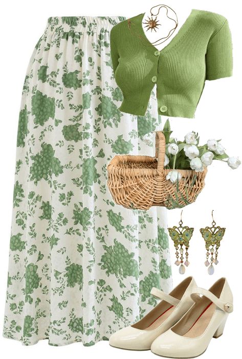 Cottagecore Feminine Outfits, Cottage Core Inspired Outfits, 90s Cottagecore Fashion, Summer Outfit Cottagecore, Cottagecore Outfits Jeans, Cottagecore Mom Outfits, Cute Cottagecore Outfits Casual, Green Cottagecore Aesthetic Outfit, Cute Outfits Cottagecore