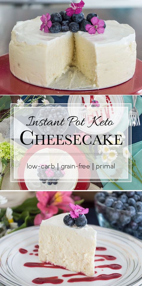 Instant Pot Low-Carb Cheesecake {keto; primal} Low Carb Cheesecake Recipe, Desserts Keto, Postre Keto, Low Carb Cheesecake, Low Carb Dessert, Keto Brownies, Keto Cheesecake, Low Carb Meals Easy, Instapot Recipes