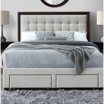 Winston Porter Houchins Upholstered Storage Platform Bed & Reviews | Wayfair Bed Designs With Storage, Storage Bed Queen, Upholstered Storage Bed, Bed Headboard Design, Bed Design Modern, Standard Bed, Upholstered Panel Bed, Bed Furniture Design, Bed Frame With Storage