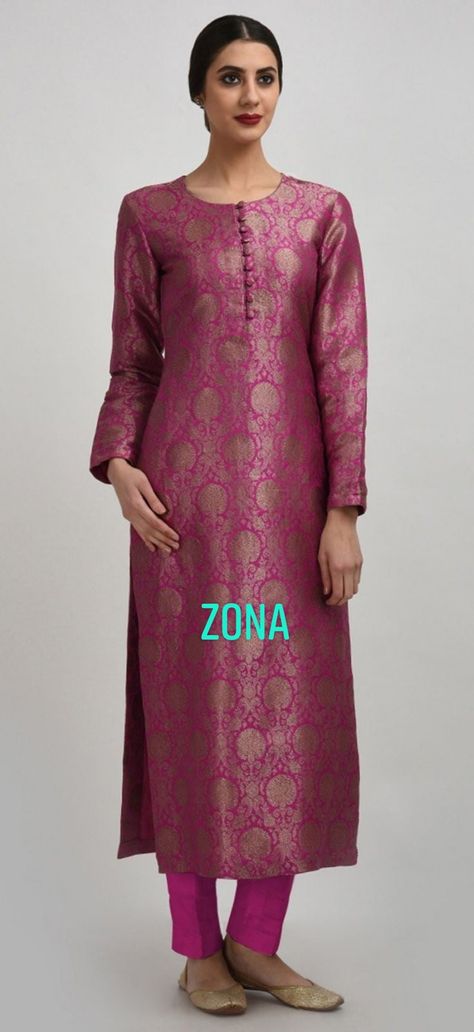 Banarasi Suit Designs, Suit Neck Designs, Silk Kurti Designs, Banarasi Suit, Kurta Patterns, Rani Pink, Designer Kurti Patterns, Neck Designs For Suits, Salwar Designs