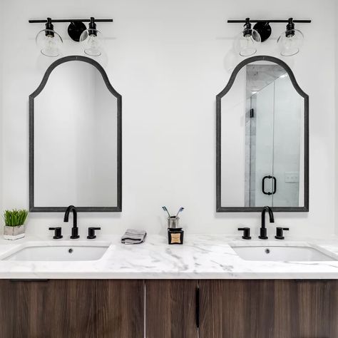 Willa Arlo Interiors Molden Bathroom Mirror & Reviews | Wayfair Black Arch Mirror, Dream Shower, Black Wall Mirror, Arched Mirror, Metal Frame Mirror, Arch Mirror, Mirror Shapes, Bathroom Mirrors, Mirror Wall Bathroom