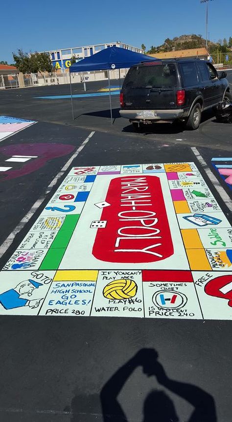 Senior parking spot! Senior Parking Spaces Monopoly, Monopoly Parking Spot, Volleyball Parking Spot Painting, Best Senior Parking Spots, Monopoly Senior Parking Spot, Clueless Parking Spot, The Office Senior Parking Spot, Senior Parking Spot Painting Funny, Chalk Art Parking Spot