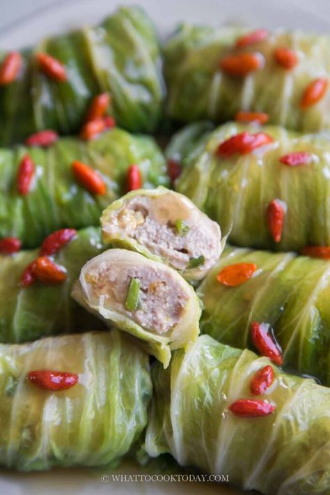 Pork Cabbage, Chinese Appetizers, Cabbage Wraps, Pork Wraps, Crab Rolls, Steamed Cabbage, Stuffed Cabbage Rolls, Pork And Cabbage, Cabbage Rolls Recipe