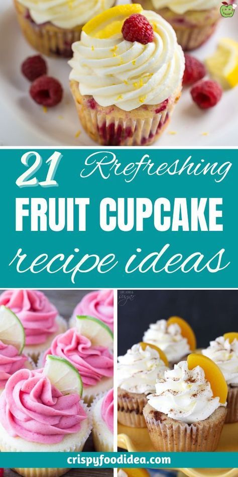 There is no reason to only make rich, moist Fruit Cupcake recipes for Christmas. These 21 healthy recipes are Made with Fresh Fruit, a collection of dessert recipes featuring sinfully delicious cupcakes made with fresh fruit! Fruit Cupcakes Ideas, Cupcake Wars Recipes, Fresh Fruit Cupcakes, Summertime Cupcake Ideas, Fruit Cupcake Ideas, Fruit Flavored Cupcakes, Spring Flavor Cupcakes, Fruity Cupcake Flavors, Spring Birthday Cupcakes