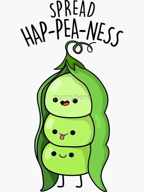 "Hap-pea-ness Vegetable Food Pun" Sticker by punnybone | Redbubble Veggie Puns, Kids Lunch Box Notes, Fruit Quotes, Vegetable Puns, Morning Announcements, Funny Vegetables, Awkward Situations, Vegetable Pictures, Food Pun