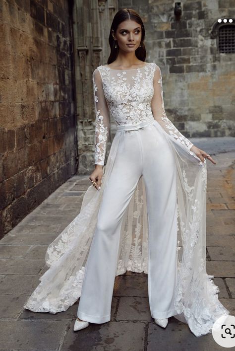 Wedding Jumpsuit, Wedding Gown, The Bride, Cape, Jumpsuit, Lace, White