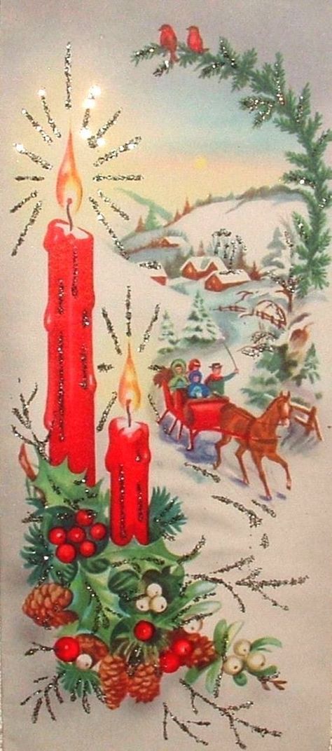 Vintage Christmas Cards 1950s, Horse Sleigh, Old Time Christmas, Vintage Holiday Cards, Greeting Card Christmas, Vintage Christmas Greeting Cards, Christmas Artwork, Vintage Christmas Card, Vintage Christmas Images