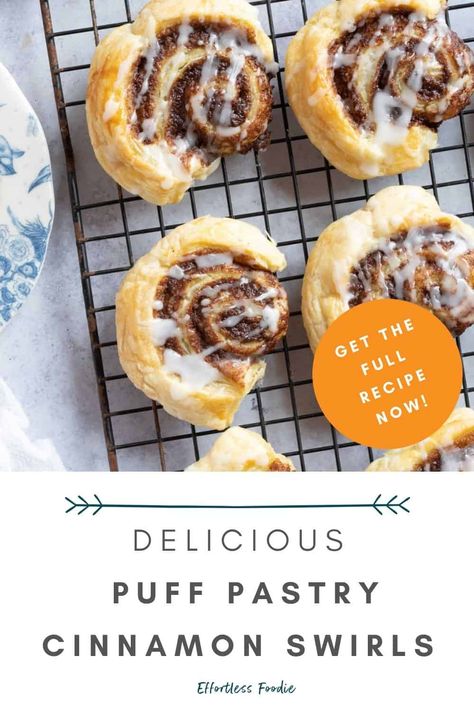 Easy puff pastry cinnamon swirls (cinnamon rolls) made with ready-rolled puff pastry! Ready in under 30 minutes! Cinnamon Puff Pastry, Puff Pastry Cinnamon, Cinnamon Swirls, Easy Cinnamon Rolls, Sugar Puffs, Easy Puff, Cinnamon Rolls Easy, Easy Puff Pastry, Puff Pastry Sheets