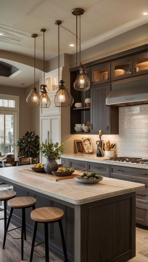 Connected Island Kitchen, Island Stove Kitchen Ideas, Kitchens With Islands, Kitchen Island Decor Ideas, Island With Stove, Kitchen Remodeling Ideas, Kitchen With Island, Farmhouse Decorating, Kitchen Island Decor