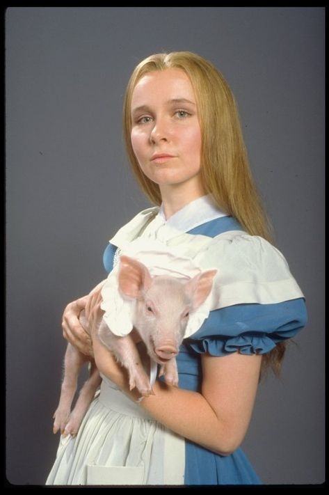 Actress Kate Burton & Hamletta the pig in a publicity shot fr. the Broadway revival of "Alice in Wonderland." From New York Public Library Digital Collections. Kate Burton, New York Library, Lewis Carroll, New York Public Library, Still Image, Public Library, Alice In Wonderland, Broadway, Actresses