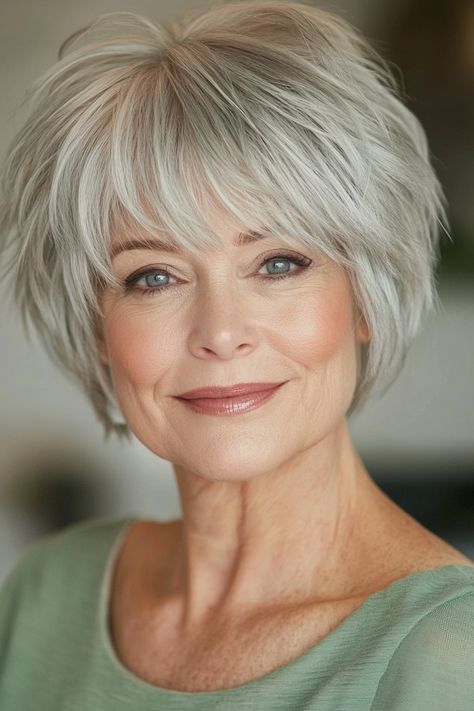 15 Fabulous Short Haircuts for Glamorous Women with Round Faces Short Haircuts For Women Over 60 With Fine Hair, Angled Bob Hairstyles For Fine Hair, Haircut For Short Neck, Wispy Haircut, Bob Hairstyles With Layers, Bob Hairstyles Back View, Flicked Bob, Sassy Hair Older Women, Short Inverted Bob Haircuts