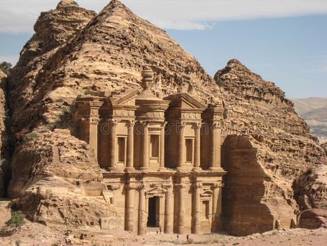 The monastery or Ad Deir at Petra. Jordan. Ad Deir at Petra. Jordan #Sponsored , #ad, #Advertisement, #Ad, #Petra, #Deir, #monastery Ad Deir Jordan, Petra Jordan, Monument Valley, Mount Rushmore, Monument, Stock Images, Stock Photos, Natural Landmarks, Travel