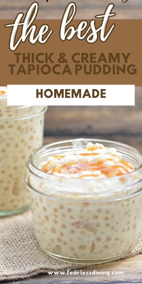 This thick and creamy homemade tapioca pudding is so easy to make from scratch. Easy stovetop directions. fearlessdining Easy Tapioca Pudding, Eggless Pudding, Tapioca Pudding Recipe, Recipe With Caramel, Pudding Homemade, Pudding Recipes Homemade, Sago Pudding, Tapioca Recipes, Easy Puddings