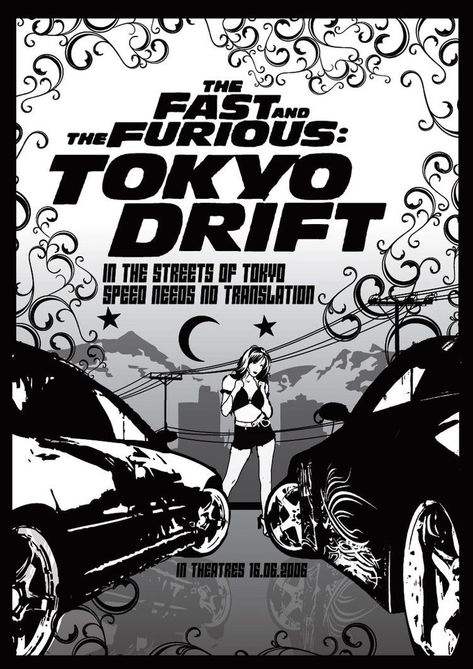 Wall Art Black And White Printable, Fast And Furious Poster Art, Fast And Furious Tokyo Drift Poster, Fast And Furious Black And White, The Fast And The Furious Poster, Tokyo Drift Wallpaper, Black And White Movie Posters, Tokyo Drift Poster, Black And White Posters Printable