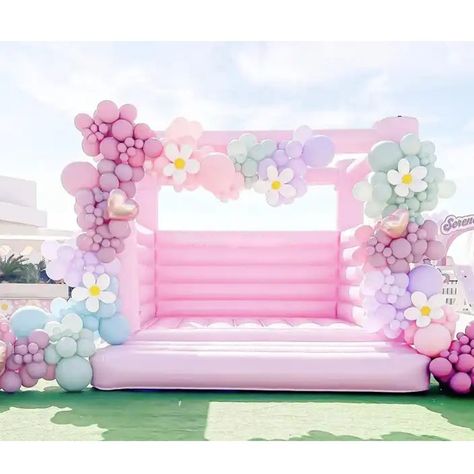 wholesale Commercial Pastle Pink Inflatable Bounce House Combo 8ft White Bouncy Castle Adults Kids Pink Bounce House With Balloons, White Bouncy Castle, 1st Birthday Girl Decorations, Inflatable Bounce House, Candyland Birthday, Girl Birthday Decorations, Carnival Festival, Birthday Party Theme Decorations, Kids Jumpers