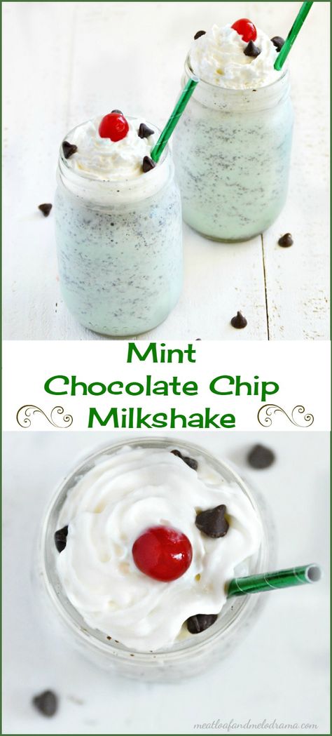 Mint chocolate chip milkshake recipe that's thick, creamy and so refreshing. Enjoy it for Saint Patrick's Day or any day. Chocolate Chip Milkshake, Mint Chocolate Chip Milkshake, Oreo Milkshake, Mint Chocolate Chip Ice Cream, Milkshake Recipe, Brownie Desserts, Mint Chocolate Chip, Chocolate Chip Ice Cream, Chocolate Milkshake